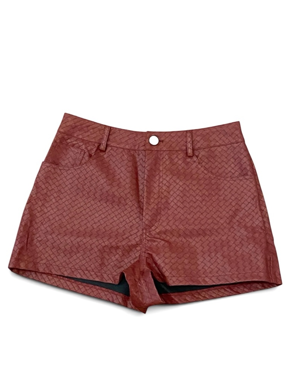 Women's Textured Burgundy Faux Leather Shorts M